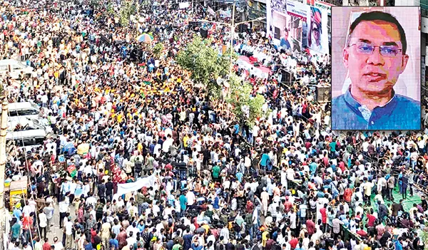 অন্তর্বর্তী সরকার জনগণের তাদের ব্যর্থ হতে দেয়া যাবে না -নয়াপল্টনের সমাবেশে তারেক রহমান